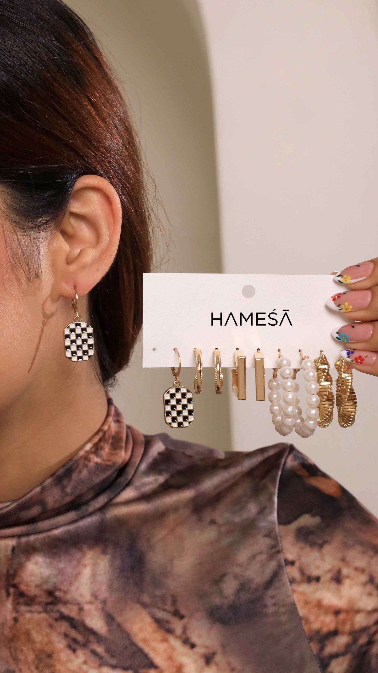 Black-and-White-Checks-Earring-Stack