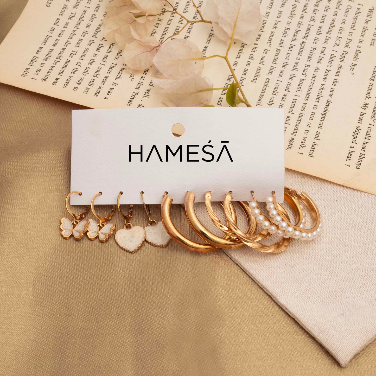 Butterfly-Heart-Brass-MOP-Earring-Stack For Women