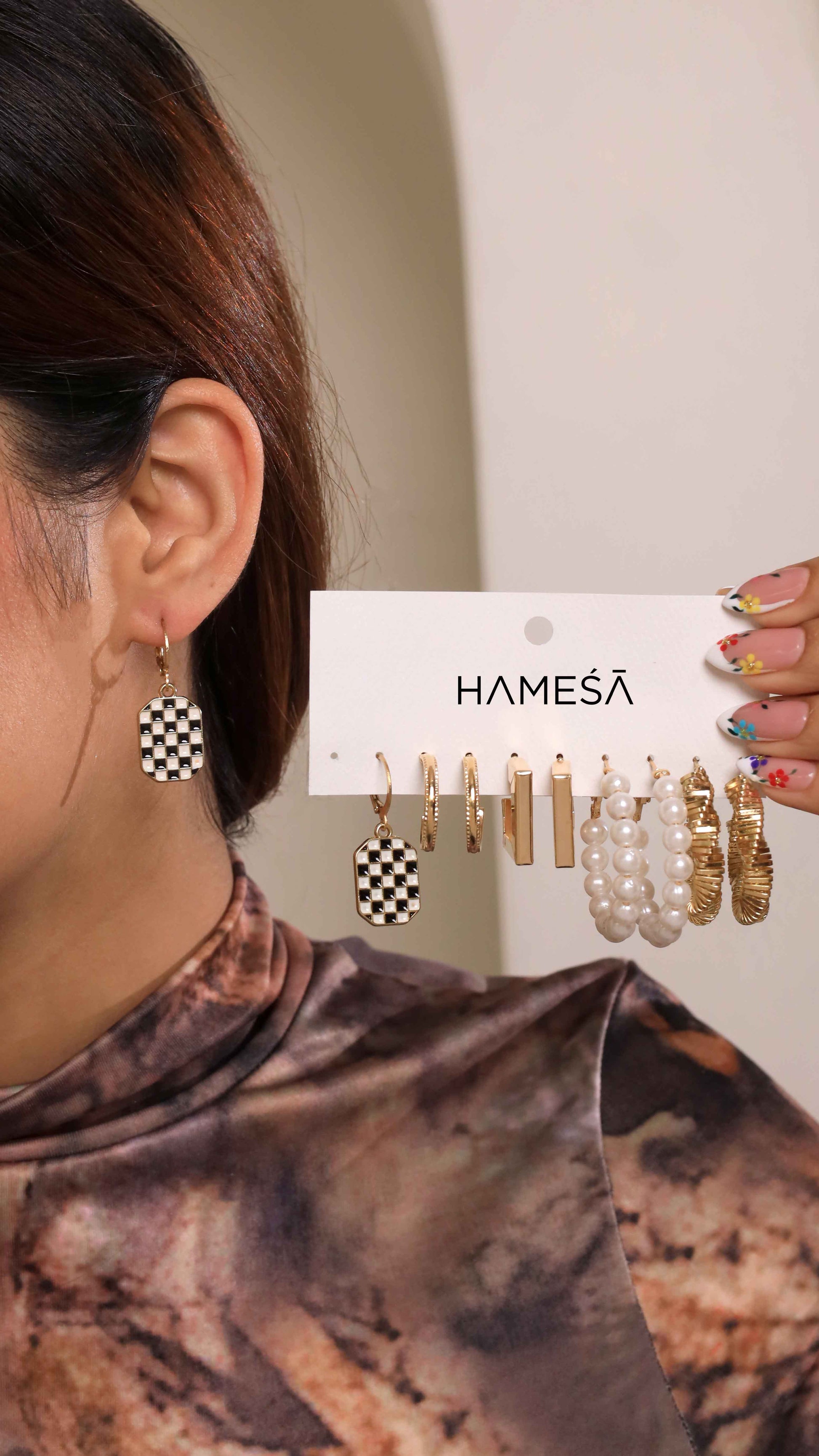 Black-and-White-Checks-Earring-Stack