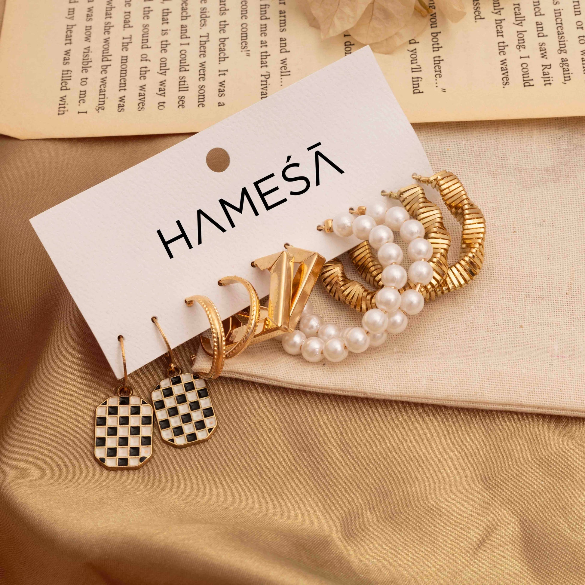 Black-and-White-Checks-Earring-Stack For Her