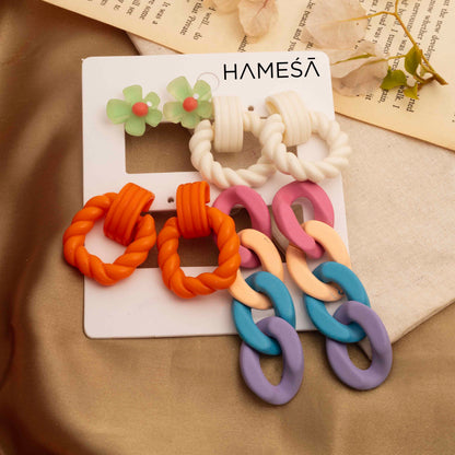 Flower-Themed-Colorful-Earring-Stack For Women