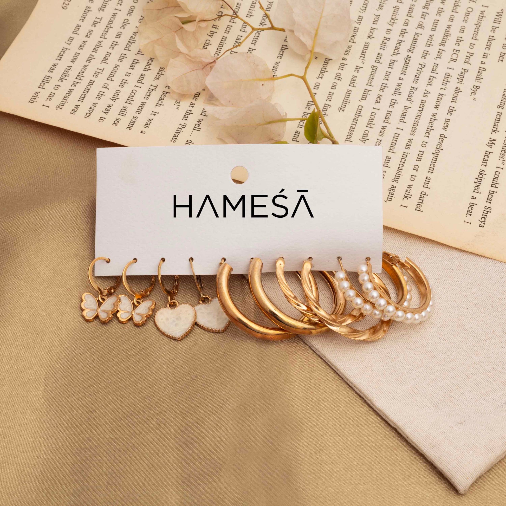Butterfly-Heart-Brass-MOP-Earring-Stack For Women