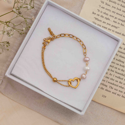Colored Pearl Stainless Steel Heart Bracelet For Her