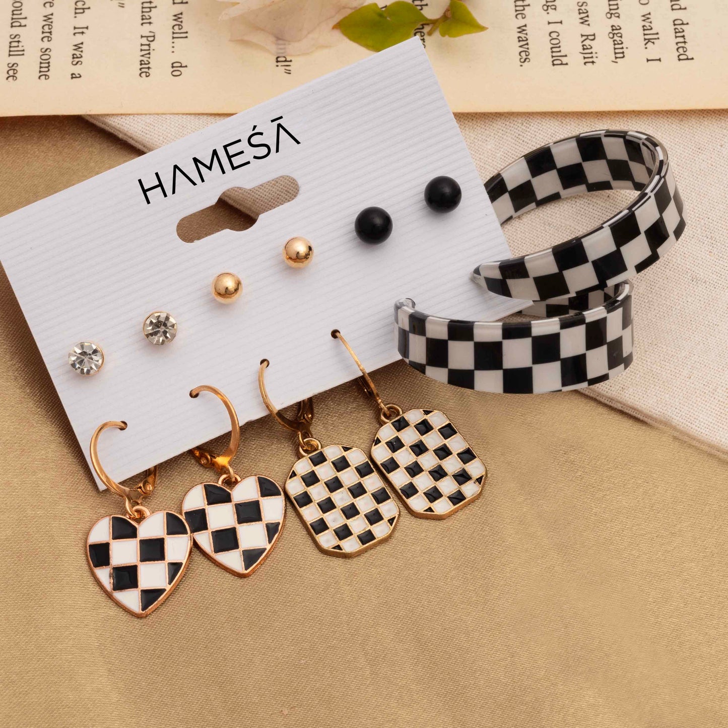 Shop Set of 6 Black & White Earring Stack for Women