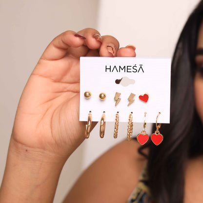 Set Of 6 Cherry Red Earring Stack